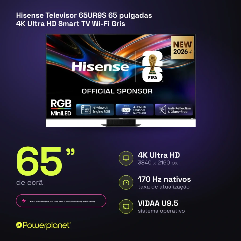 Televisor Hisense 65UR9S 65 pulgadas con pantalla 4K Mini LED, frecuencia 180Hz, panel antirreflejos, audio 4.1.2 y sistema VIDAA U9.5 - Ítem5