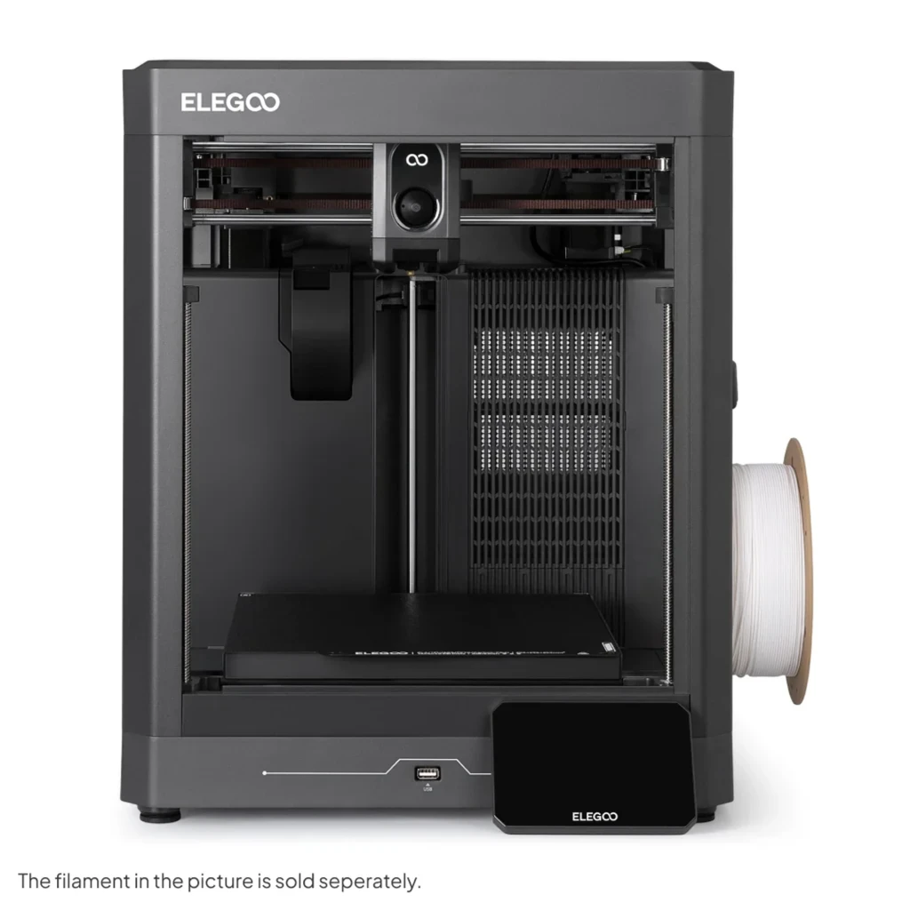 Impresora 3D Elegoo Centauri 2 con chasis negro cerrado, módulo frontal con cámara, cama de impresión amplia y portabobina lateral para 4 colores CANVAS 500 - Ítem1