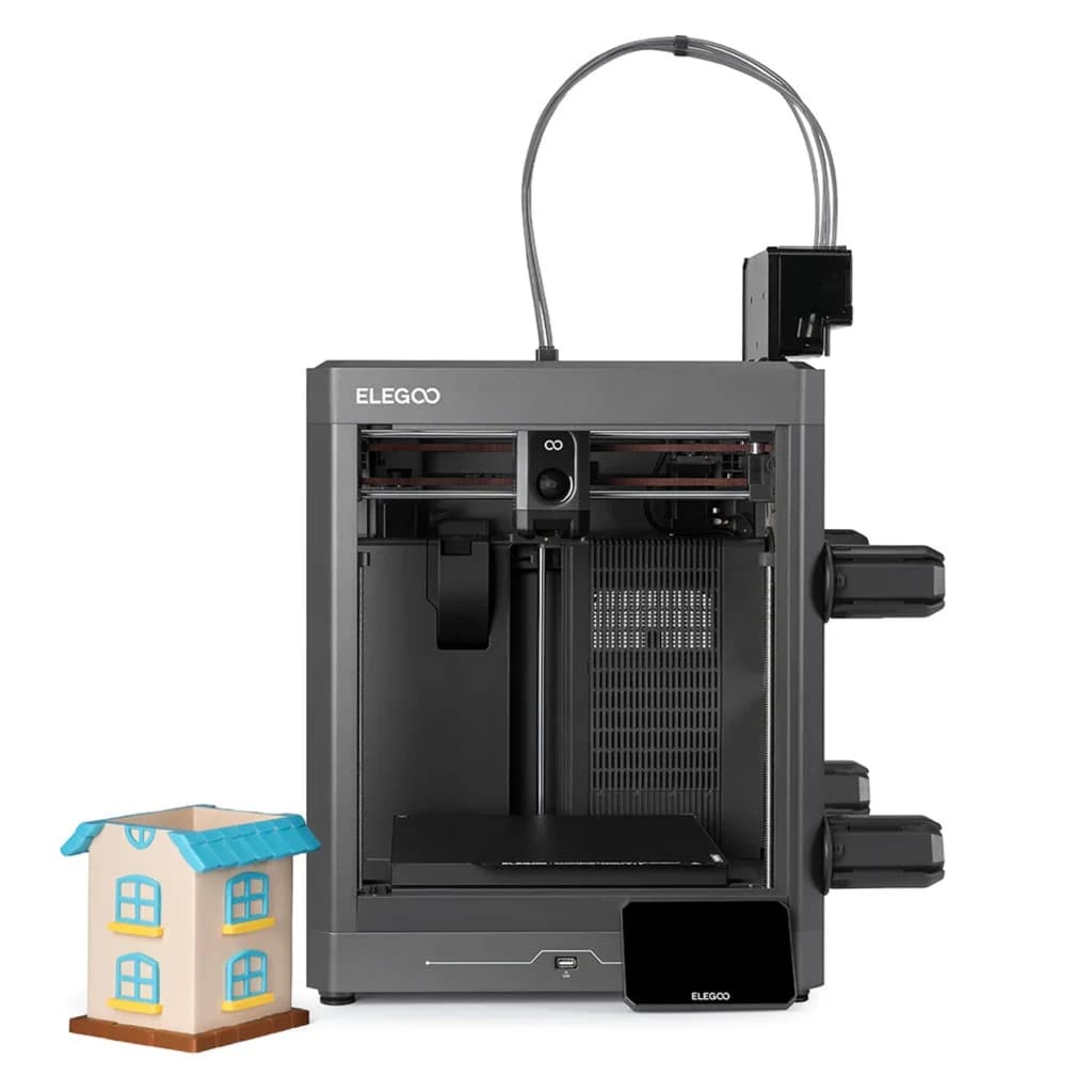 Impresora 3D Elegoo Centauri 2 Combo con sistema CANVAS 4 colores, módulos laterales de filamento con RFID, pantalla táctil y carcasa robusta gris