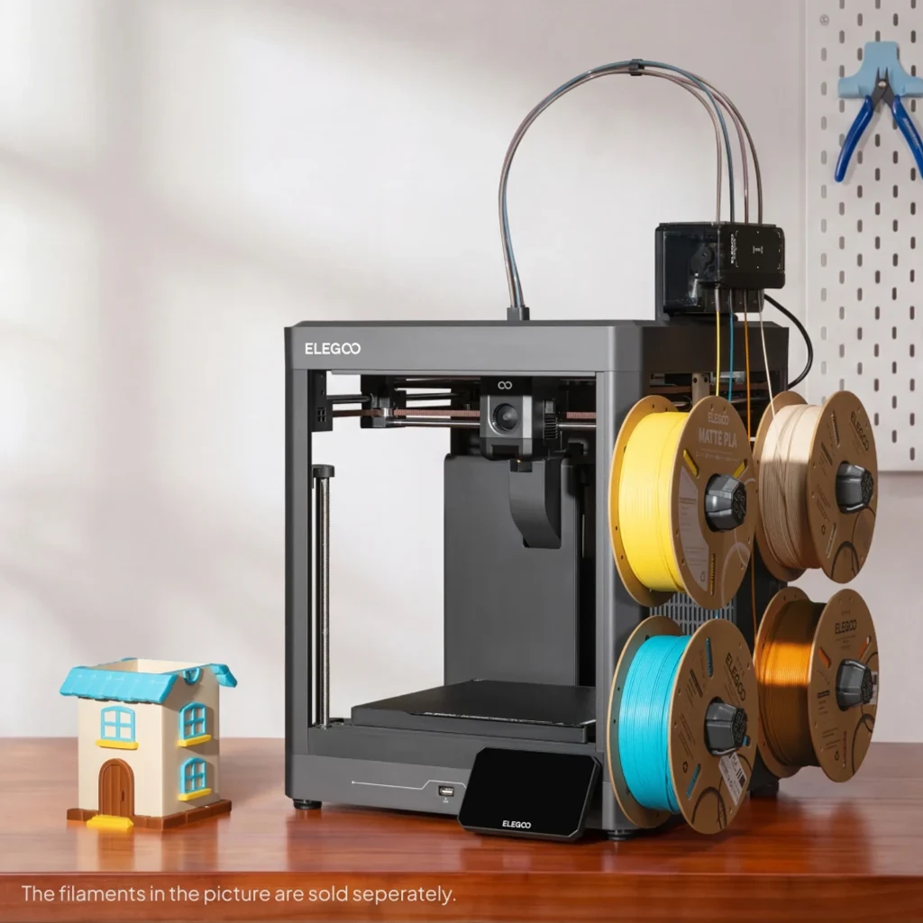 Impresora 3D Elegoo Centauri Carbon 2 Combo CANVAS con módulo 4 colores RFID, cuatro bobinas visibles, chasis metálico robusto y pantalla táctil frontal - Ítem4