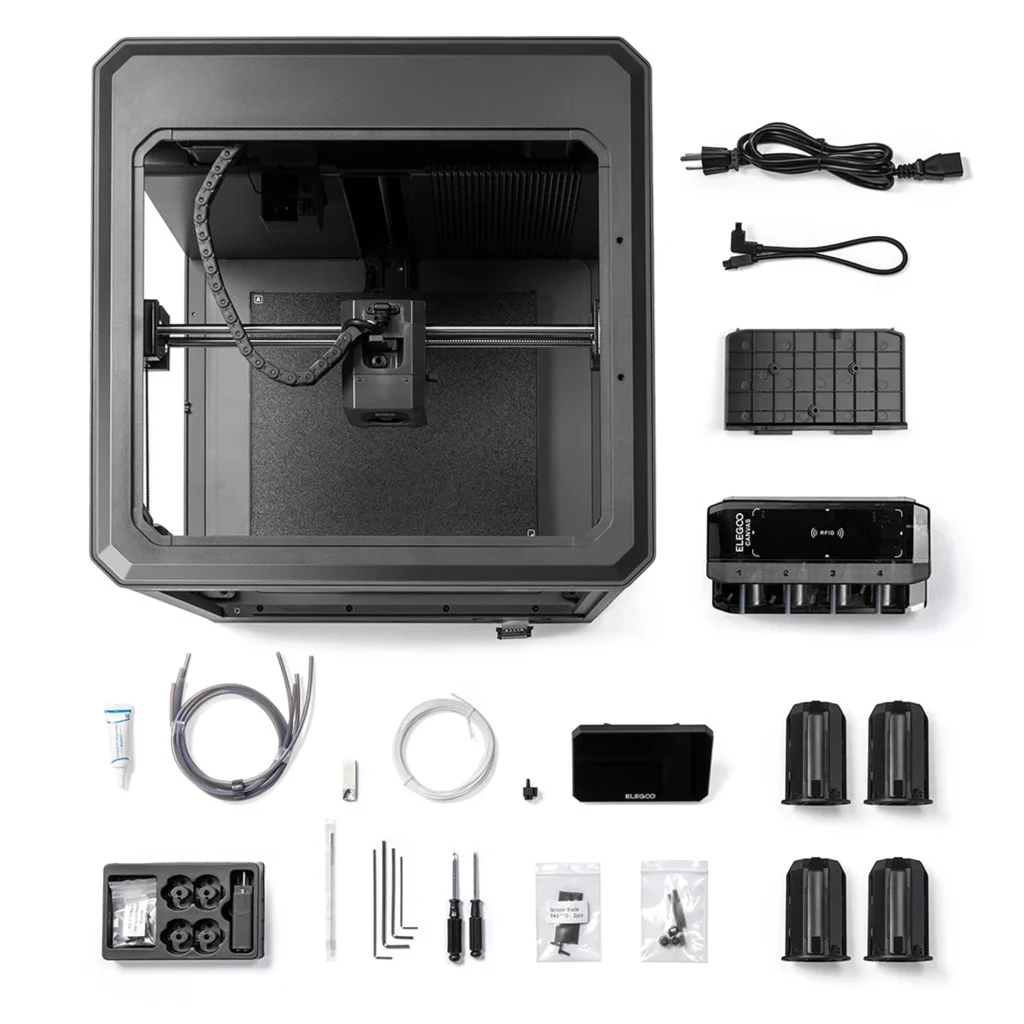Impresora 3D Elegoo Centauri Carbon 2 Combo CANVAS con módulo 4 colores RFID, cuatro bobinas visibles, chasis metálico robusto y pantalla táctil frontal - Ítem3