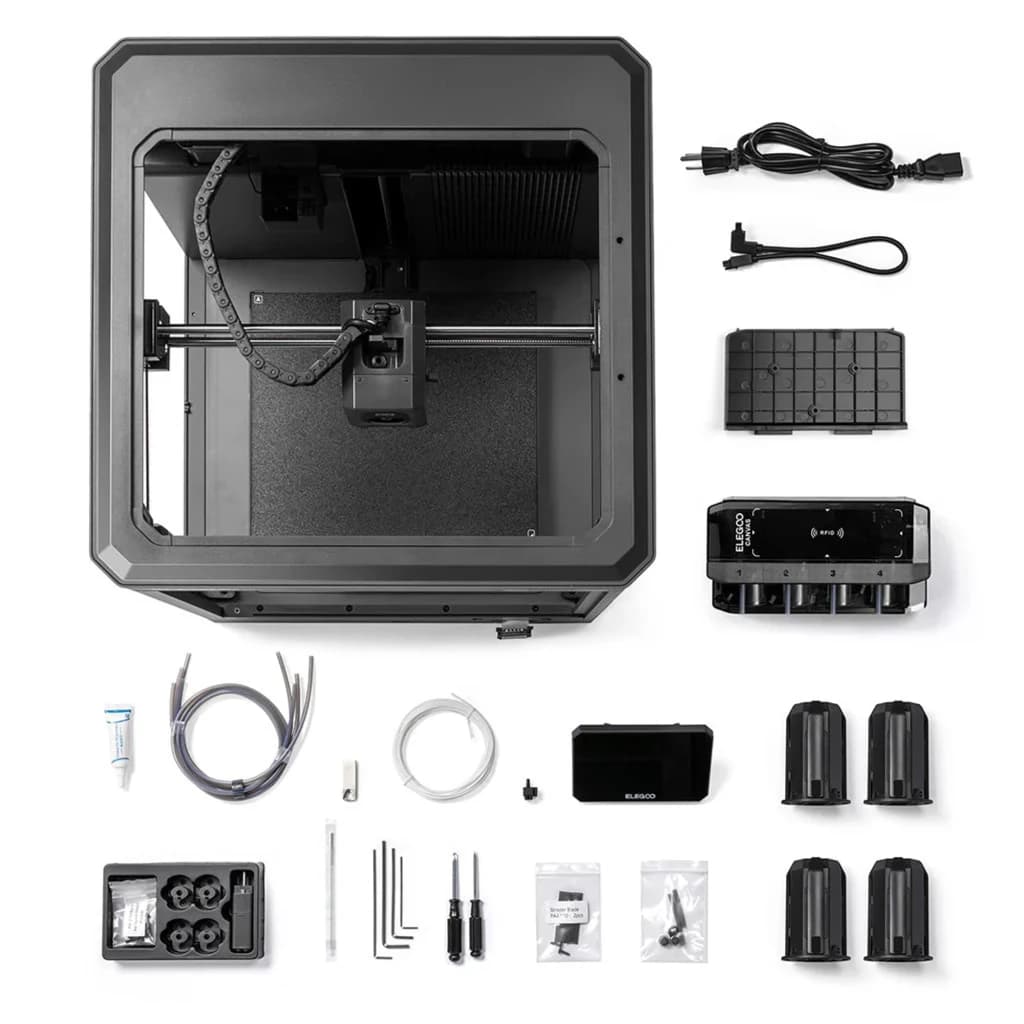 Impresora 3D Elegoo Centauri 2 Combo CANVAS 4 colores RFID FDM con chasis cerrado, cabezal lineal, base imantada y kit completo de cables, boquillas y rolleros