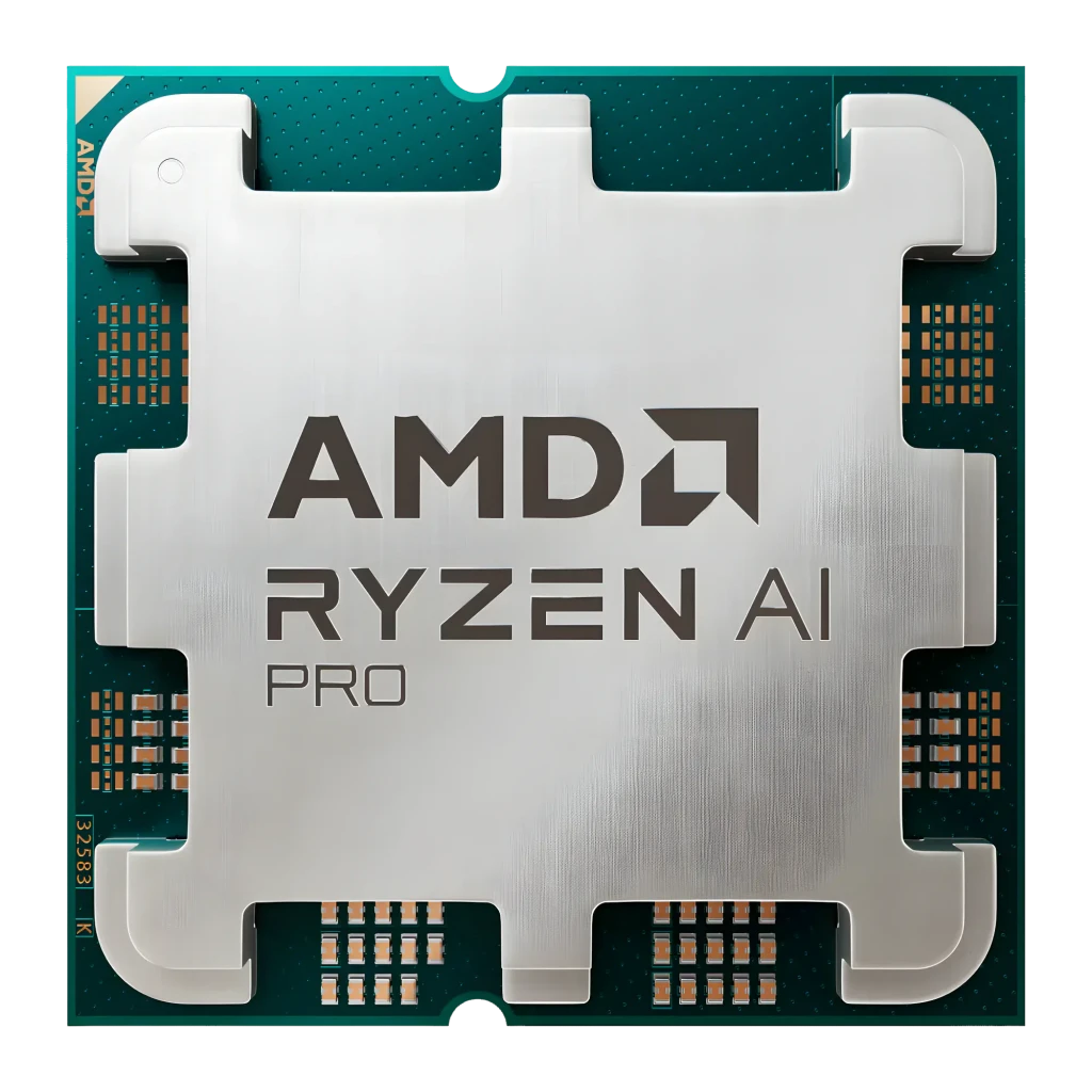 AMD Ryzen 5 8600G, vista principal: caja gris con detalles naranja junto al procesador AM5 con IHS metálico visible - Ítem5