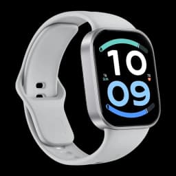 Xiaomi Redmi Watch 6 Active Argent avec boîtier aluminium argenté, écran rectangulaire bord fin, bracelet silicone gris, cadran coloré lisible