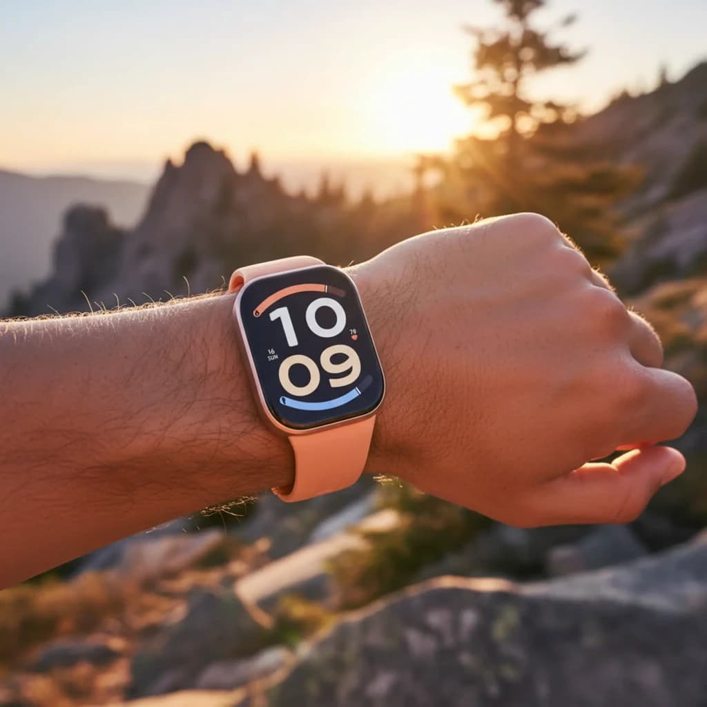 Xiaomi Redmi Watch 6 Active Orange Sunset avec bracelet orange, écran rectangulaire large, cadran numérique contrasté, boîtier arrondi, style sport en