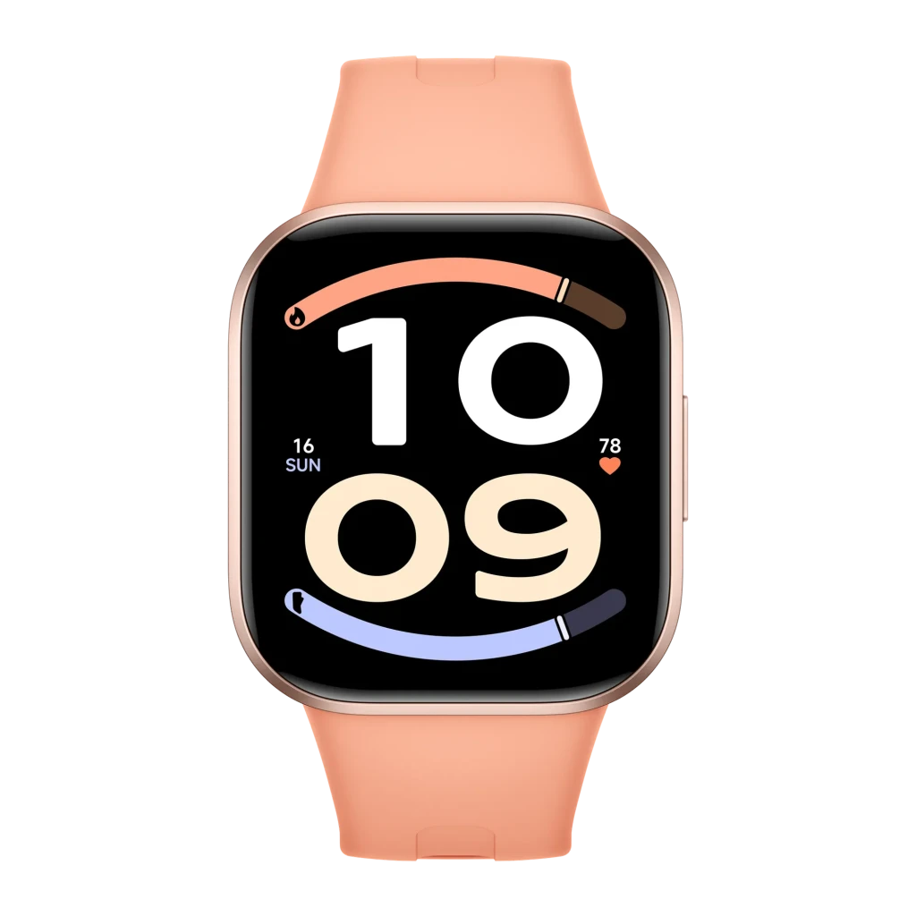 Xiaomi Redmi Watch 6 Active Naranja Atardecer con caja dorada, correa de silicona coral, pantalla rectangular grande y bordes curvos, diseño deportivo elegante - Ítem2