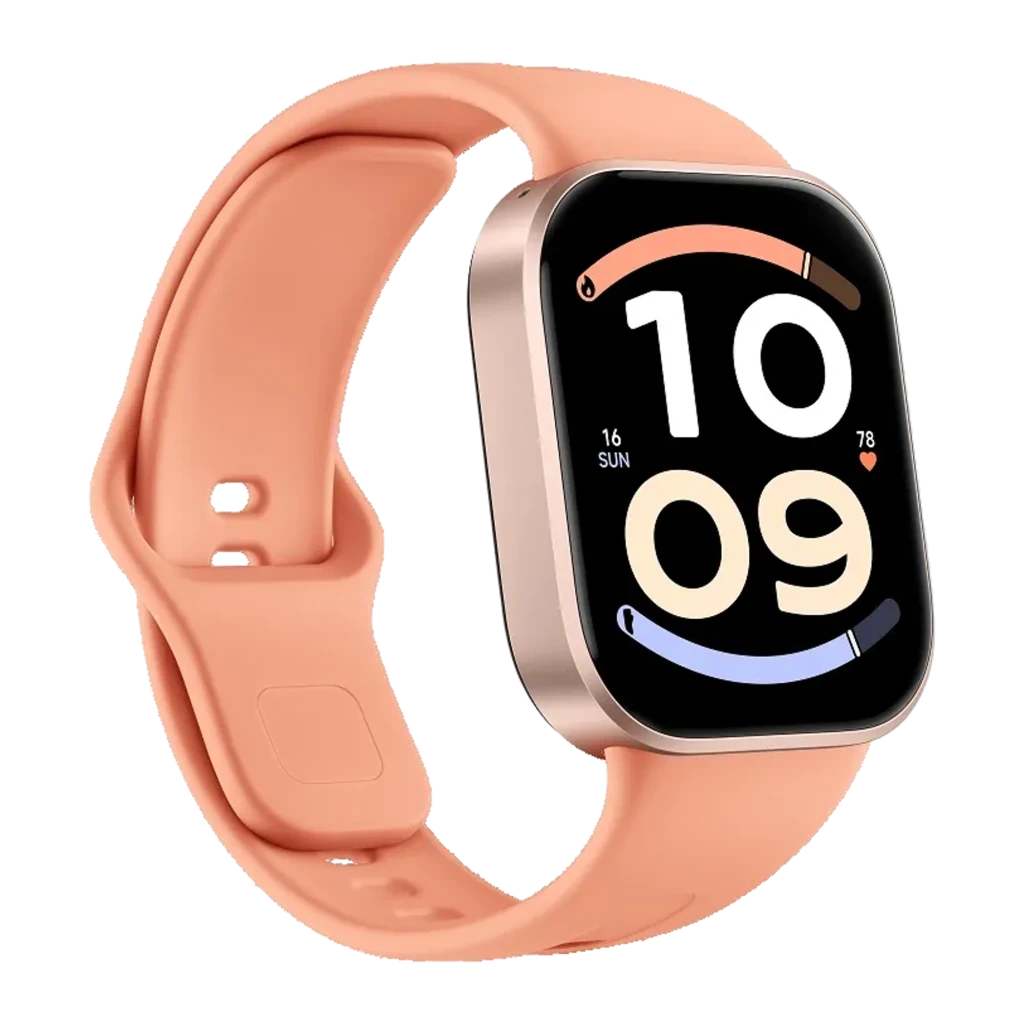 Xiaomi Redmi Watch 6 Active Naranja Atardecer con caja dorada, correa de silicona coral, pantalla rectangular grande y bordes curvos, diseño deportivo elegante - Ítem1