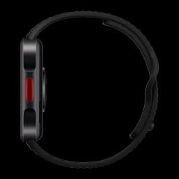 Xiaomi Redmi Watch 6 Lite Noir, boîtier fin noir mat, bouton latéral rouge, bracelet silicone noir, profil rectangulaire élégant pour suivi GPS GLONASS et