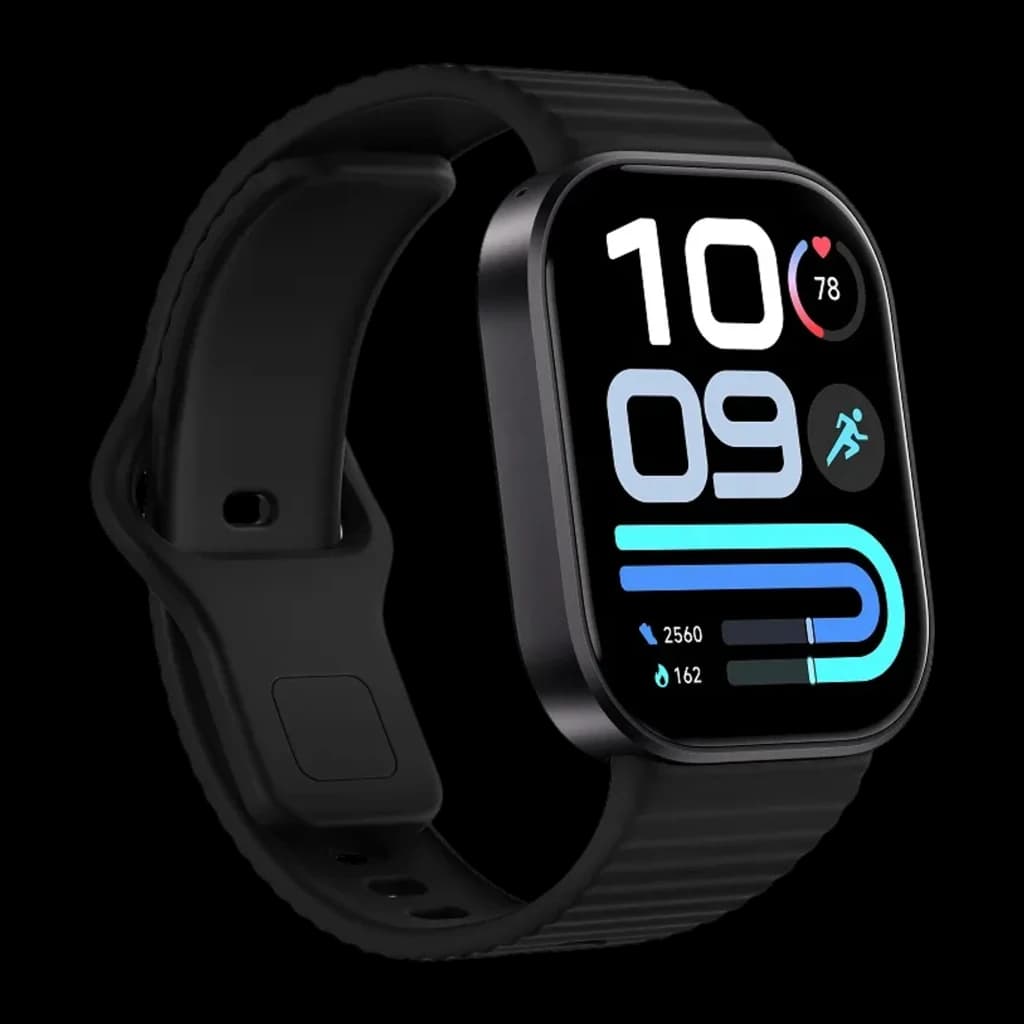 Xiaomi Redmi Watch 6 Lite Noir avec boîtier rectangulaire, écran couleur bord à bord, bracelet silicone noir, icônes sport, cardio et pas affichés