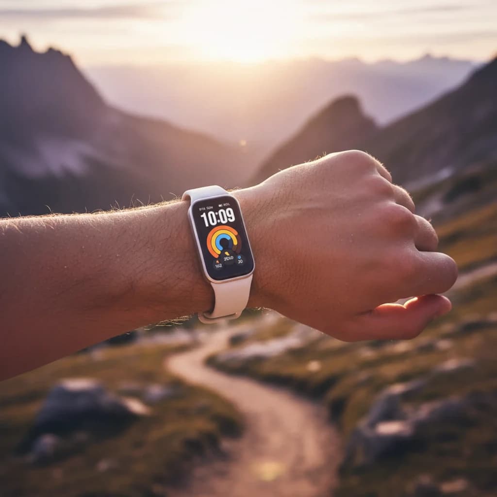 Xiaomi Smart Band 11 Active prata com ecrã retangular colorido, pulseira silicone clara e mostrador com métricas de treino visíveis ao ar livre