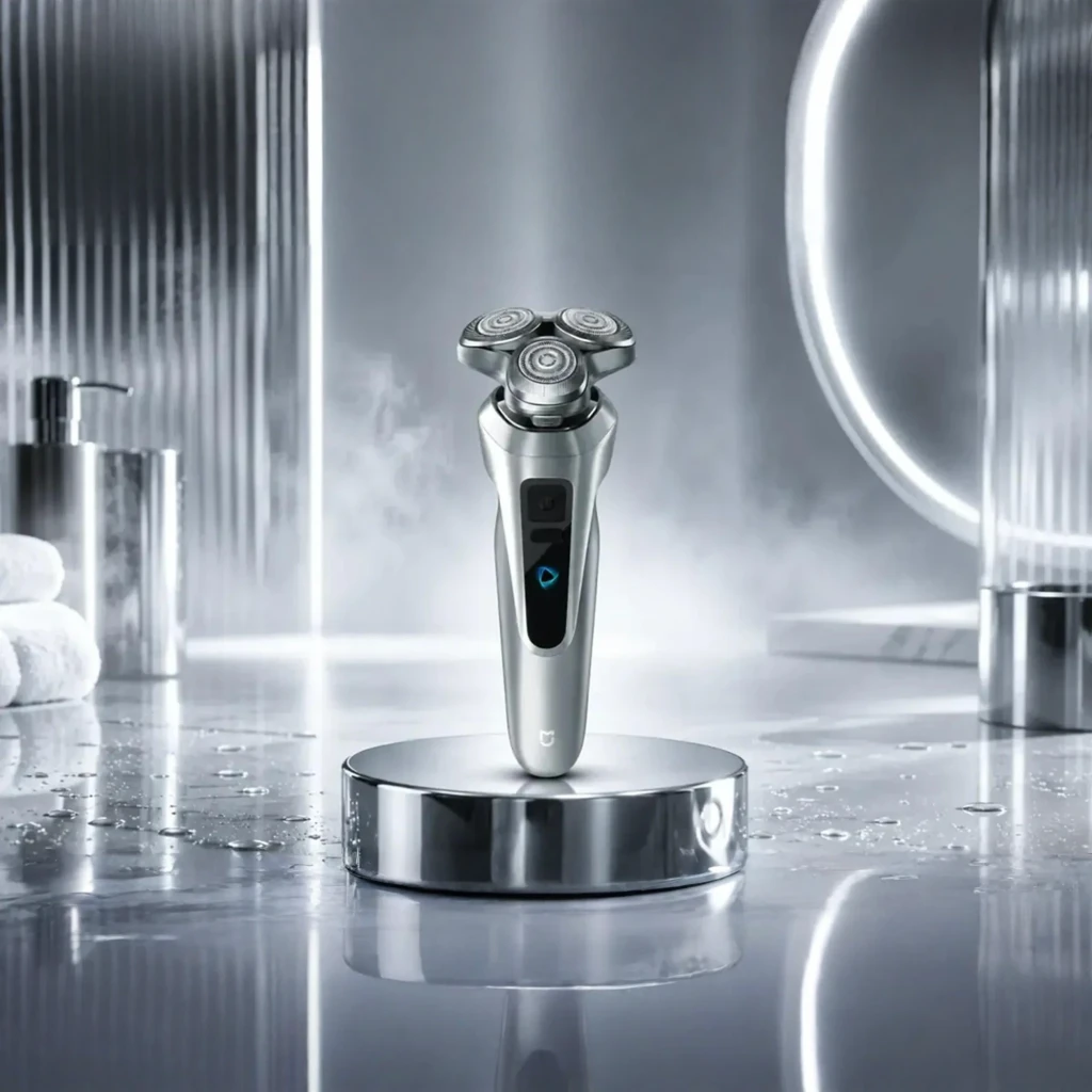 Rasoir électrique Xiaomi Mijia Electric Shaver Pro Portable Argent avec 3 têtes rotatives, corps argenté, écran LED central et bouton unique ergonomique - Ítem3