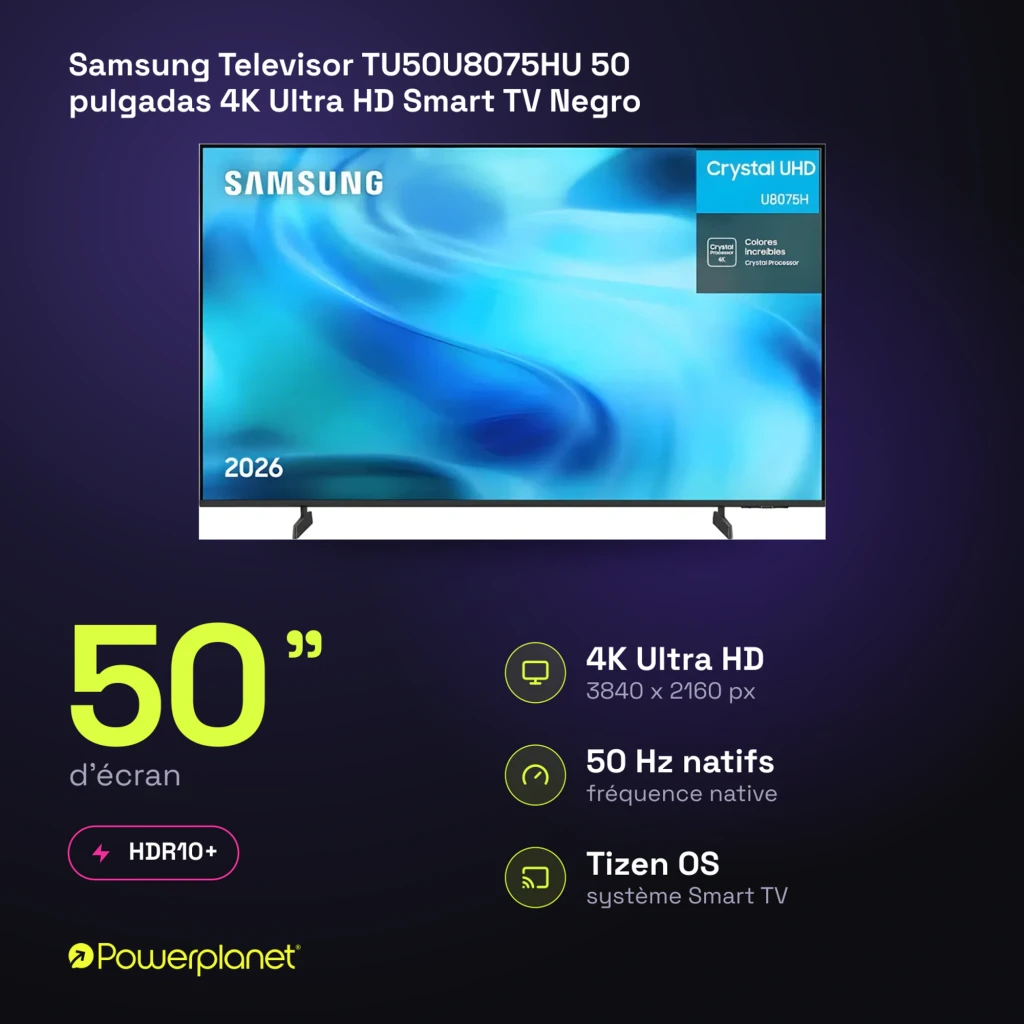 Televisor Samsung TU50U8075HU 50 pulgadas con pantalla LED Crystal UHD 4K, biseles delgados, peanas dobles y panel con información de funciones AI y apps - Ítem7