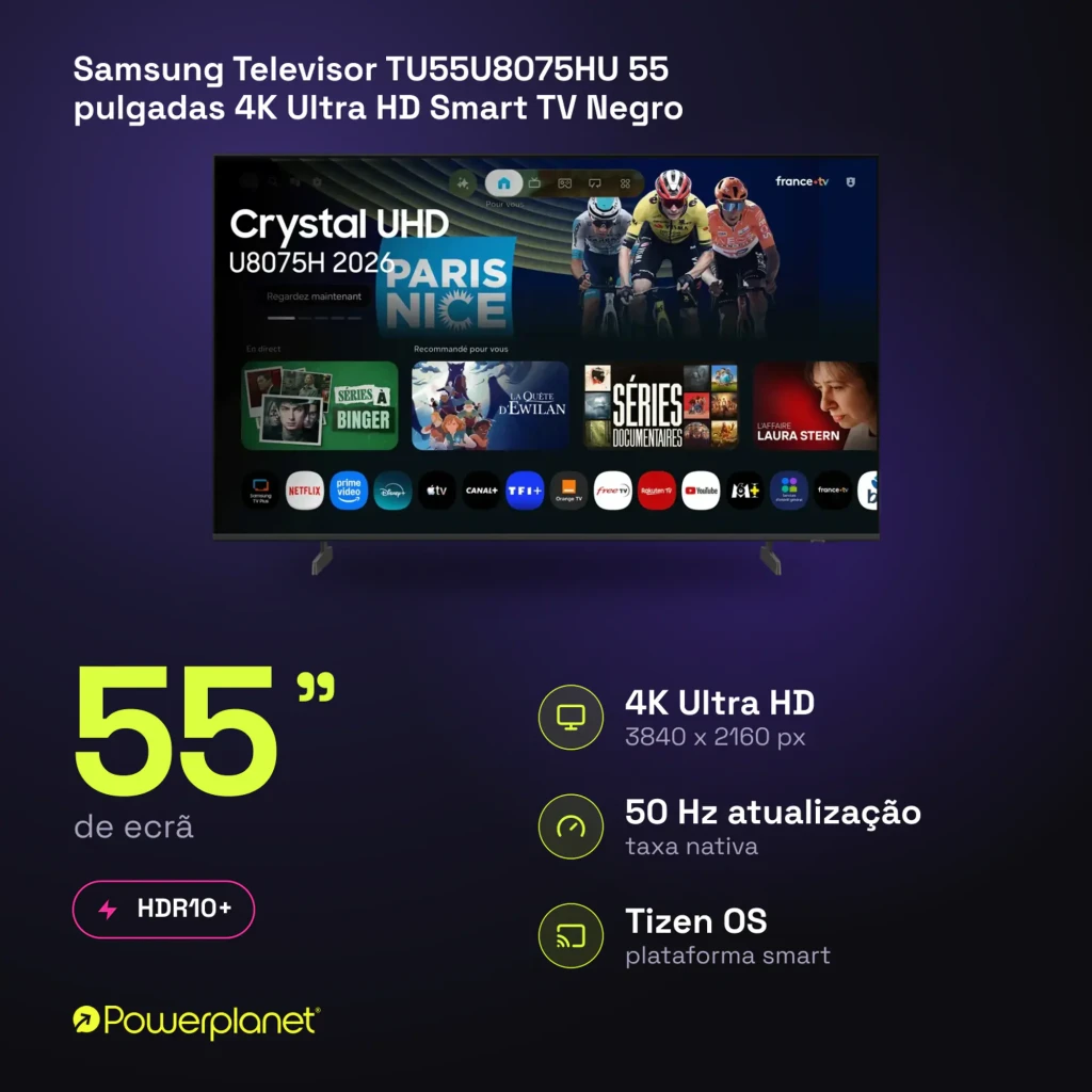 Televisor Samsung TU55U8075HU 55 pulgadas con pantalla LED Crystal UHD 4K, biseles delgados, peanas dobles y panel con información de funciones AI y apps - Ítem9