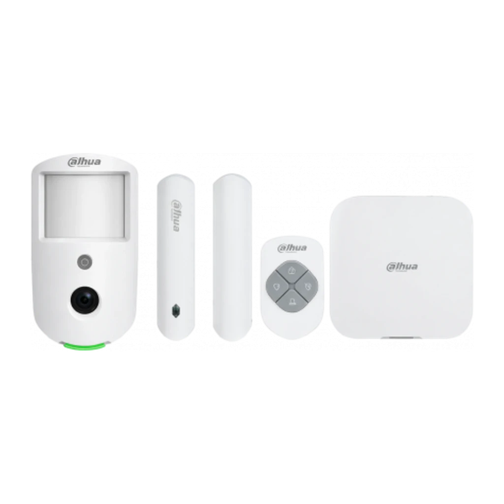 DAHUA-5317N Kit de alarma inalámbrico con central blanca, sensor PIR, contacto magnético y control remoto compacto; LEDs de estado en color verde - Ítem2
