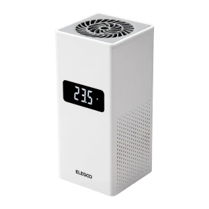 Calefactor Elegoo Mini Heater 120W PTC Control Inteligente, compacto en color blanco, pantalla digital 23.5, rejilla superior en espiral y laterales perforados
