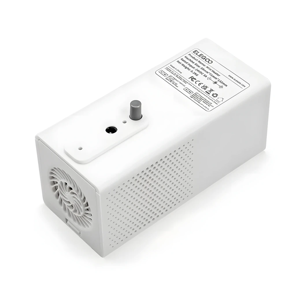 Calefactor Elegoo Mini Heater 120W PTC Control Inteligente, compacto en color blanco, pantalla digital 23.5, rejilla superior en espiral y laterales perforados - Ítem1
