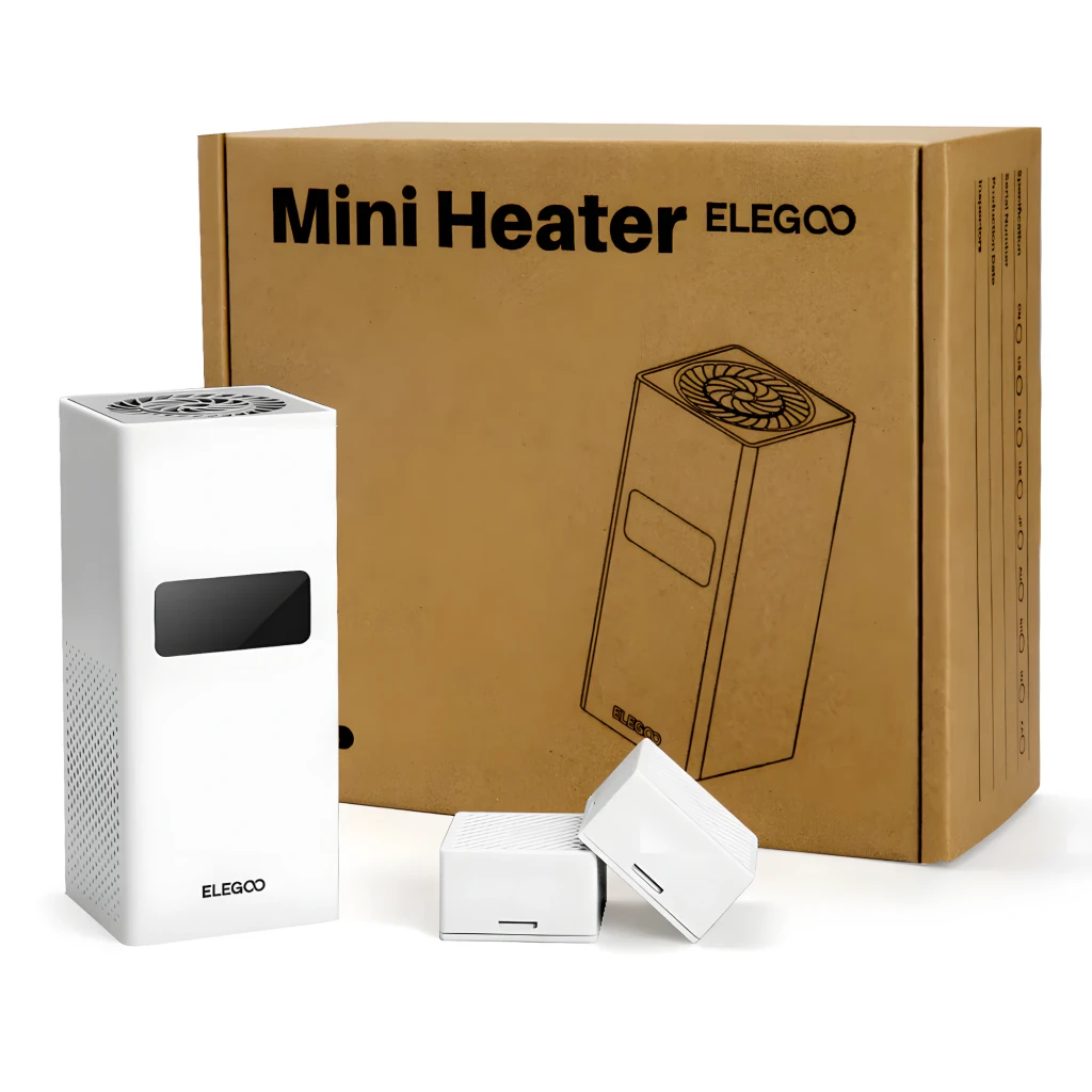 Calefactor Elegoo Mini Heater 120W PTC Control Inteligente, compacto en color blanco, pantalla digital 23.5, rejilla superior en espiral y laterales perforados - Ítem5