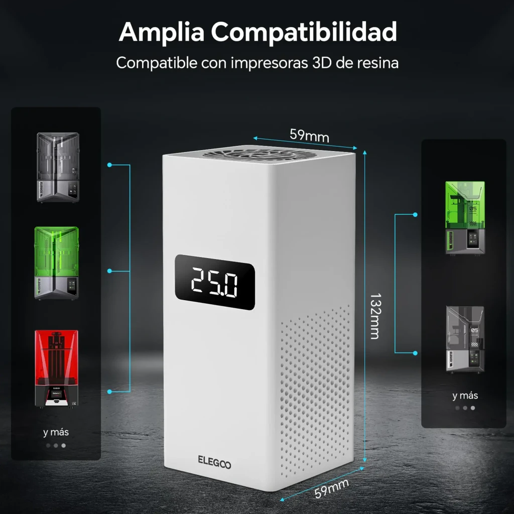 Calefactor Elegoo Mini Heater 120W PTC Control Inteligente, compacto en color blanco, pantalla digital 23.5, rejilla superior en espiral y laterales perforados - Ítem2