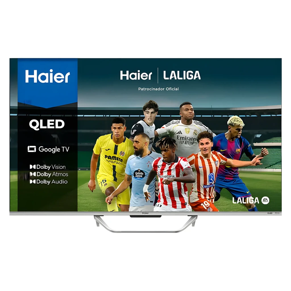 Televisor Haier H65Q800UX de 65 pulgadas con pantalla QLED 4K, 120Hz, biseles finos y soporte central; interfaz Google TV y puertos HDMI 2.1 visibles en - Ítem6