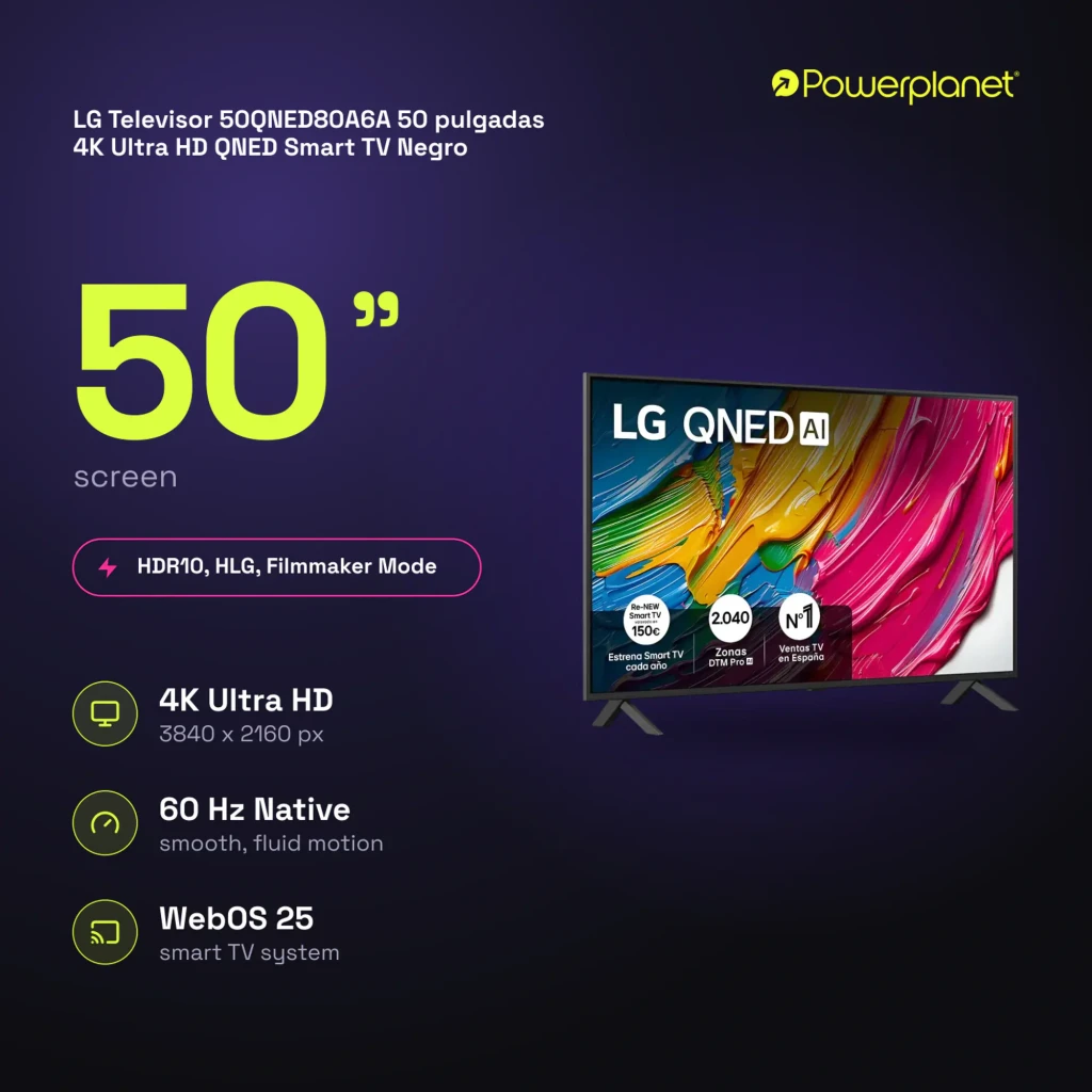 Televisor LG 50QNED80A6A de 50 pulgadas con panel QNED 4K, biseles delgados, peana doble, colores vivos y WebOS 25; frecuencia de actualización 60Hz - Ítem3