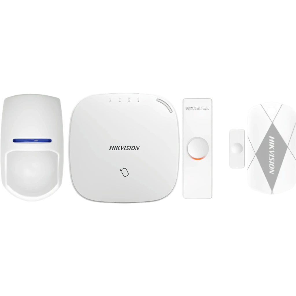 Kit AXHub HIKVISION HIK-196 blanc avec centrale carrée, détecteur PIR, contact magnétique et badge; voyants LED, design épuré, composants sans fil 868 MHz - Ítem1
