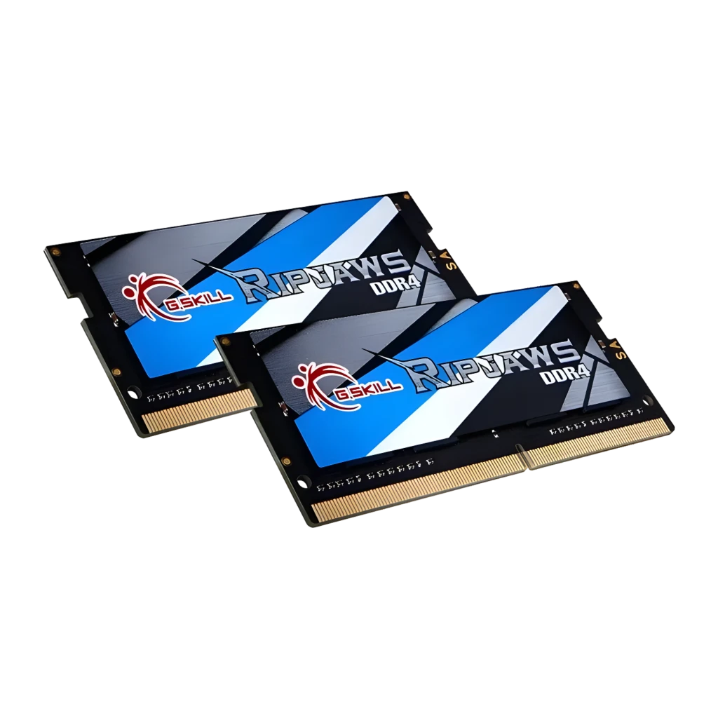 G.Skill Ripjaws SO-DIMM 16GB DDR4-2400MHz, vista frontal: módulo preto com etiqueta azul e prateada, logo e contatos dourados - Item1