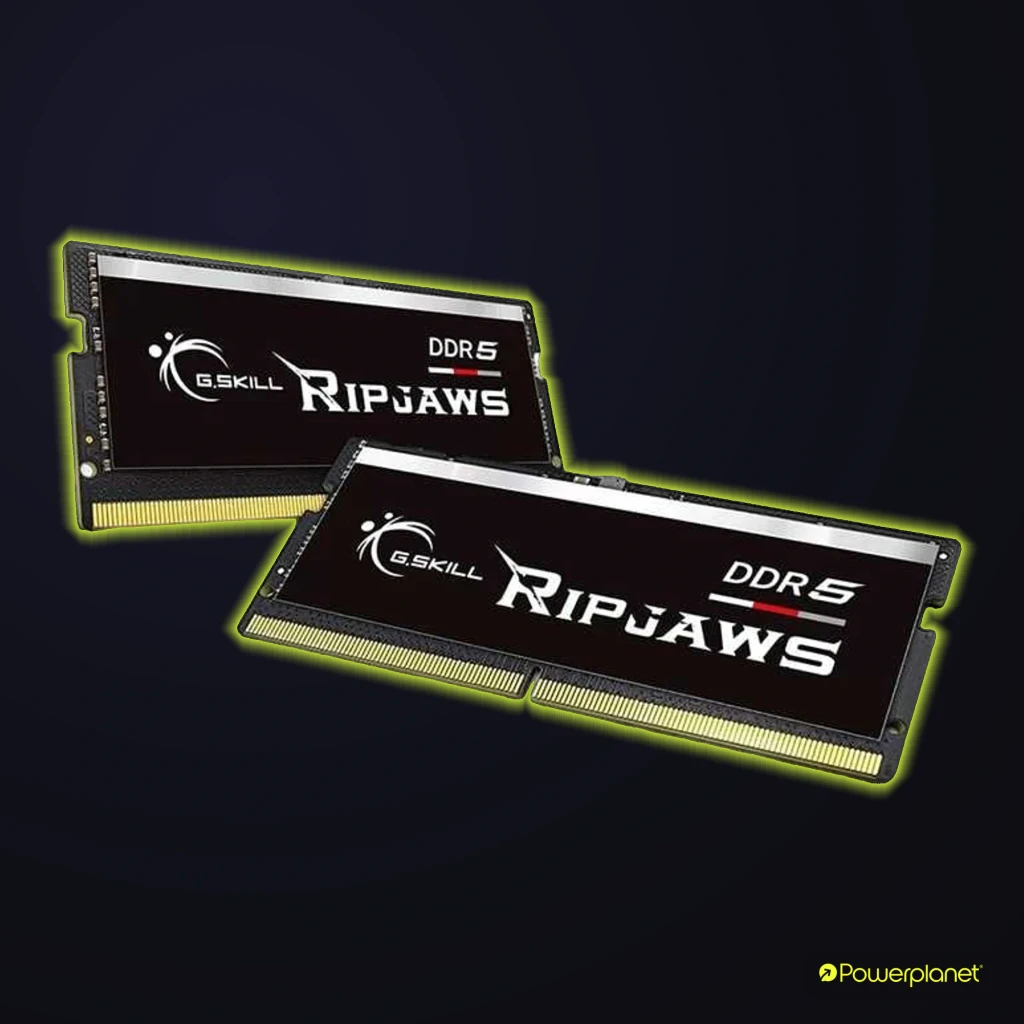 G.Skill Ripjaws DDR5 32GB noir, vue de face: kit 2x SO-DIMM empilées, étiquette DDR5 et connecteurs dorés visibles - Ítem3