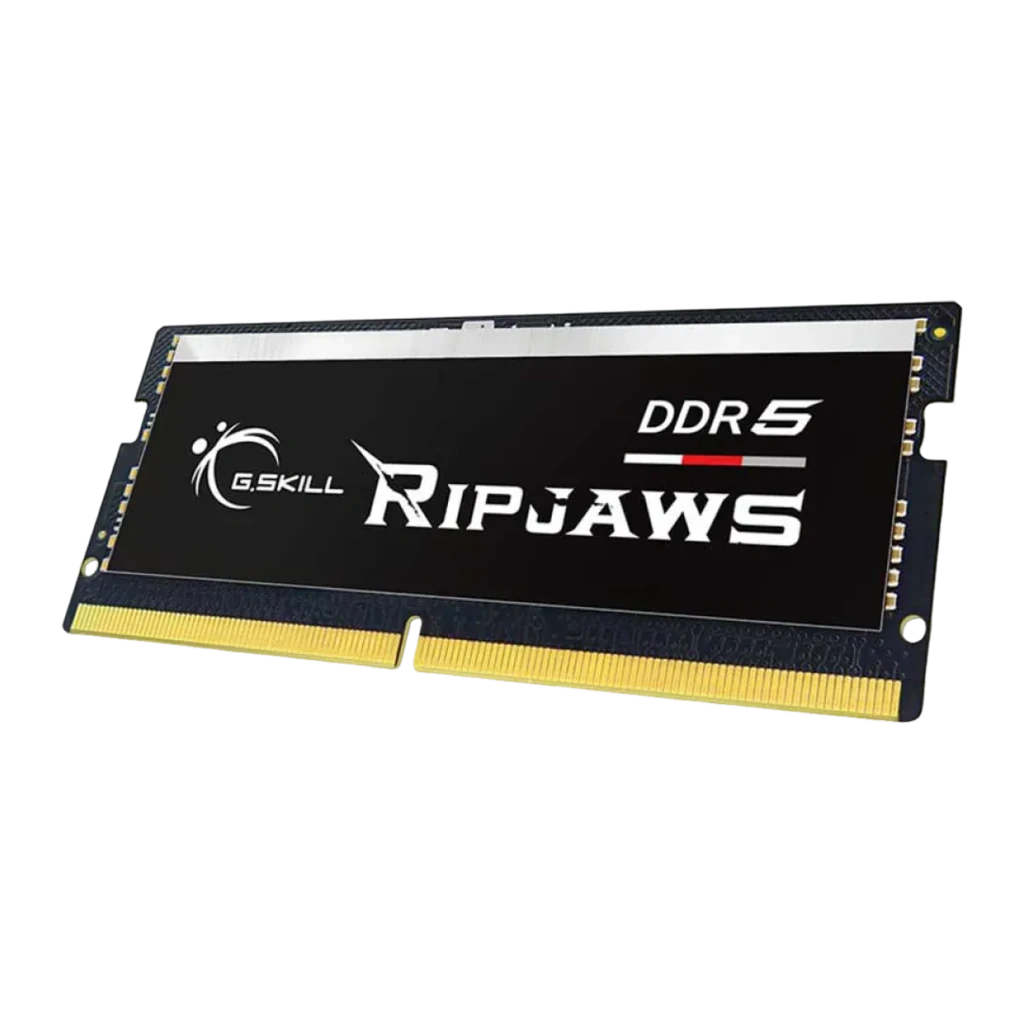 G.Skill Ripjaws DDR5 32GB noir, vue de face: kit 2x SO-DIMM empilées, étiquette DDR5 et connecteurs dorés visibles - Ítem2
