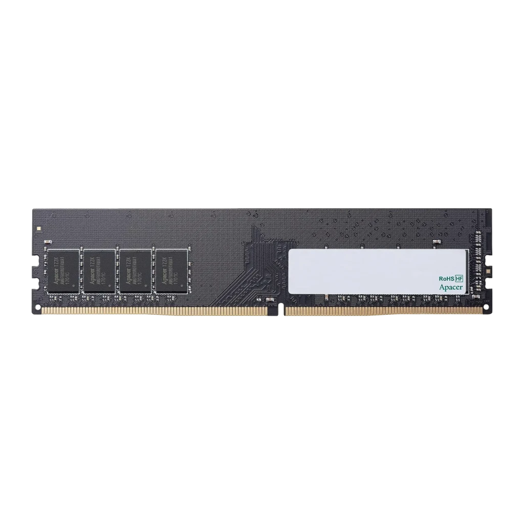 Apacer DDR4 3200 8GB, vista frontal: PCB preto com 4 chips de memória e etiqueta RoHS Apacer - Item1