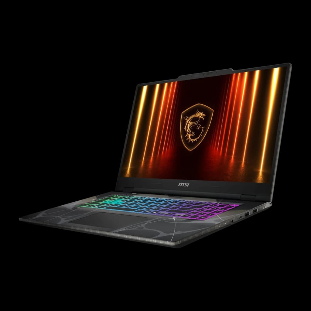 Portátil gaming MSI Cyborg 15 con pantalla 15,6 FHD, chasis negro angular, teclado retroiluminado RGB y logo MSI en pantalla, teclado polaco