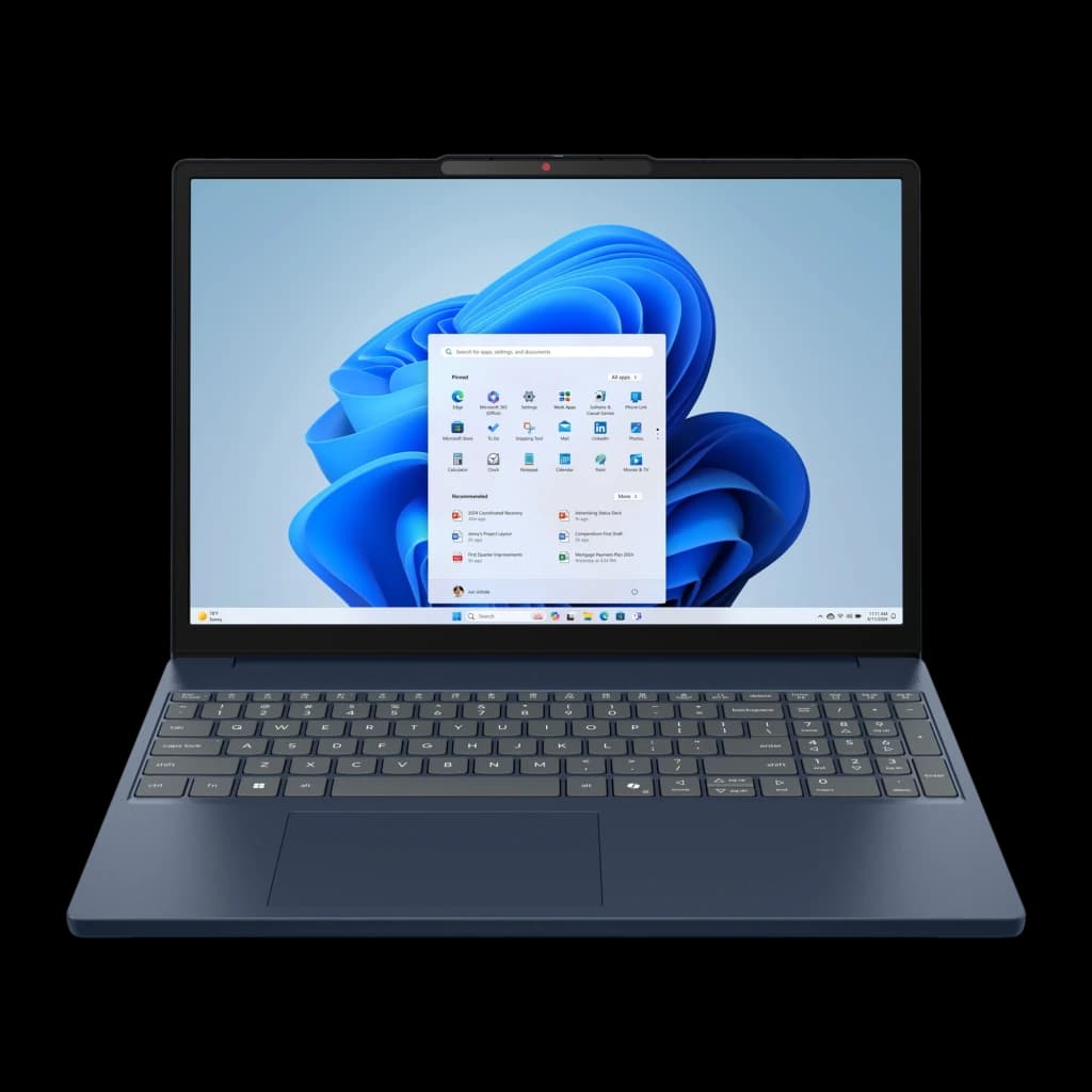 Lenovo IdeaPad Slim 3 15IRH10 512GB Cosmic Blue, vista frontal: ecrã com Windows 11 e teclado numérico completo