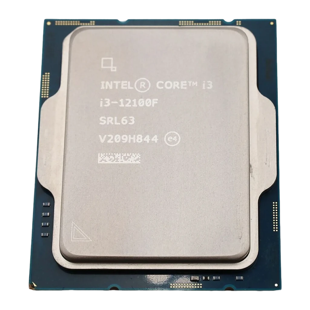 Boîte bleue Intel Core i3 12e génération, logo i3 en coin, mention Discrete Graphics Required, design carré LGA1700, packaging officiel processeur i3-12100F - Ítem1