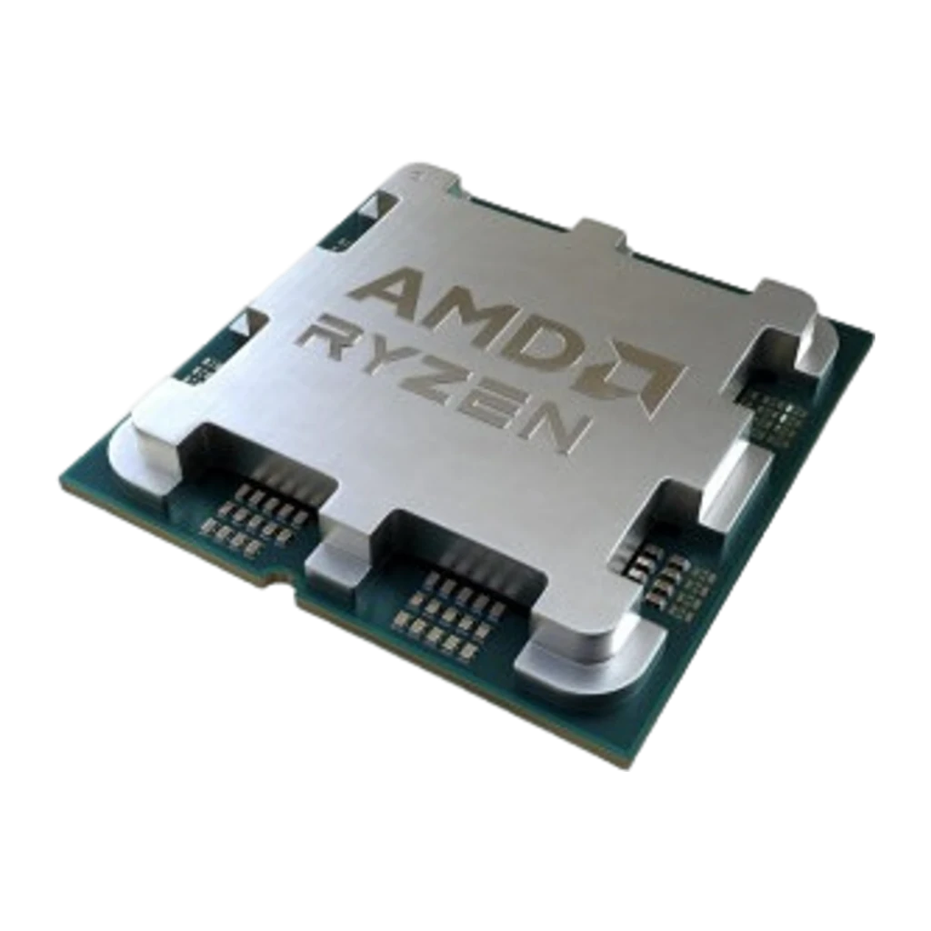 AMD Processeur Ryzen 7 7800X3D, vue de face en angle: IHS argenté avec logo AMD Ryzen gravé et PCB vert - Ítem2