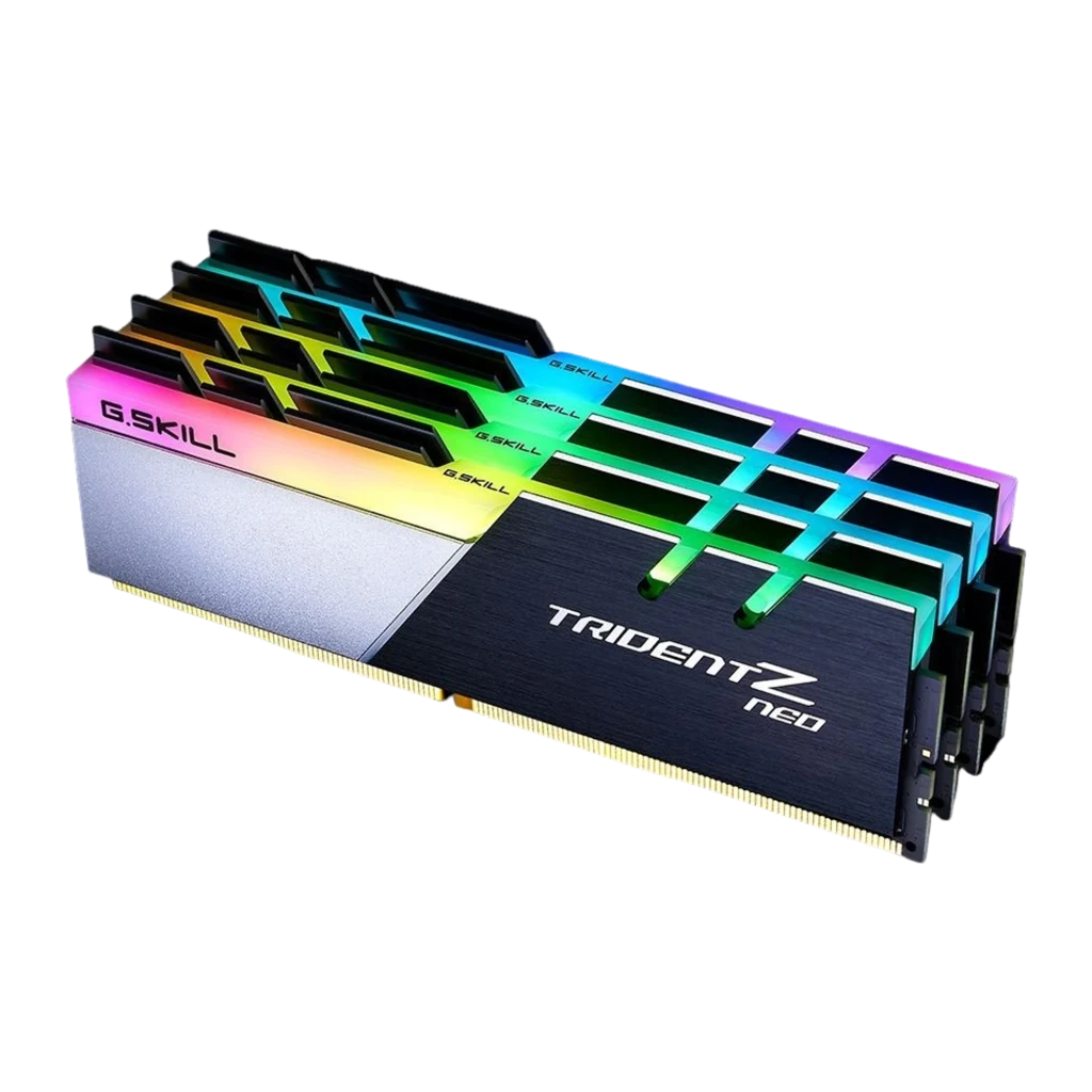 G.Skill TridentZ Neo 32GB DDR4 noir argent, vue de face: module DIMM unique avec éclairage RGB et dissipateur bicolore - Ítem2