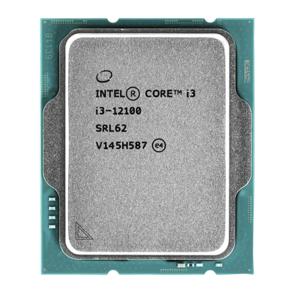 Intel Core i3-12100 3,3 GHz LGA1700, vue de face: IHS argenté avec logo Intel CORE en noir sur PCB vert - Ítem1