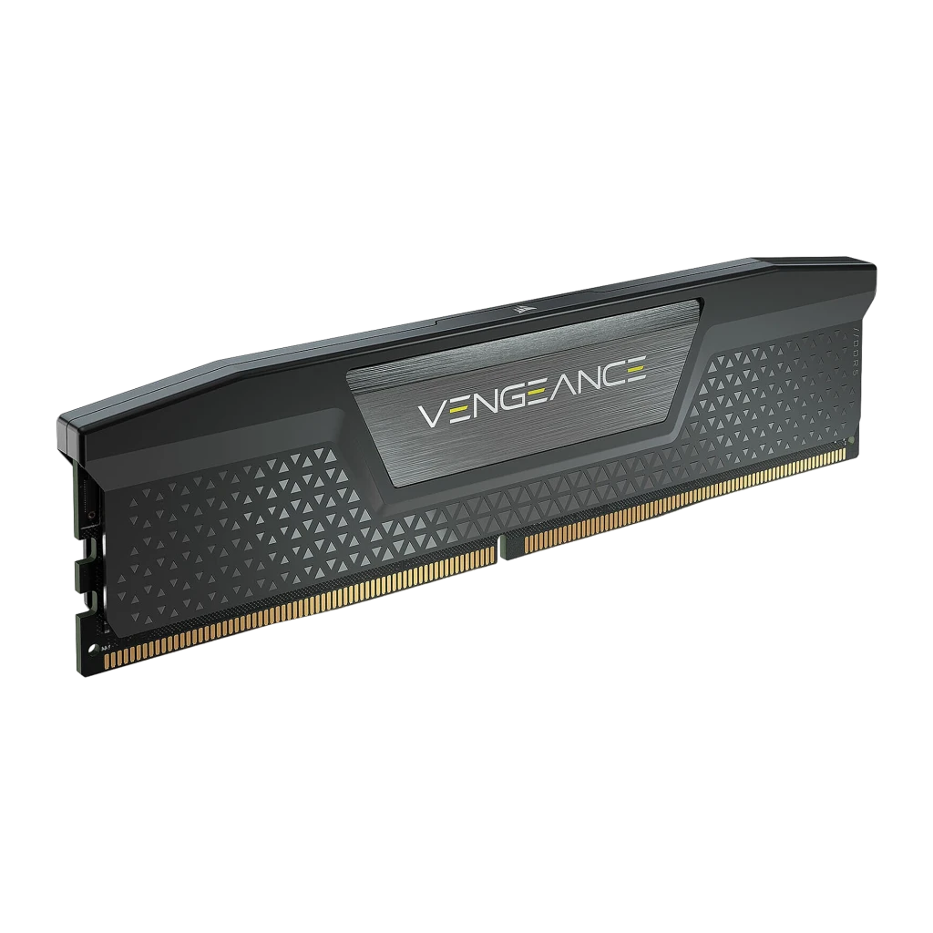 Corsair Vengeance RGB DDR5 6000 MT/s 16GB Cinza, vista frontal: dissipador cinza com logo Vengeance e padrão triangular - Item1