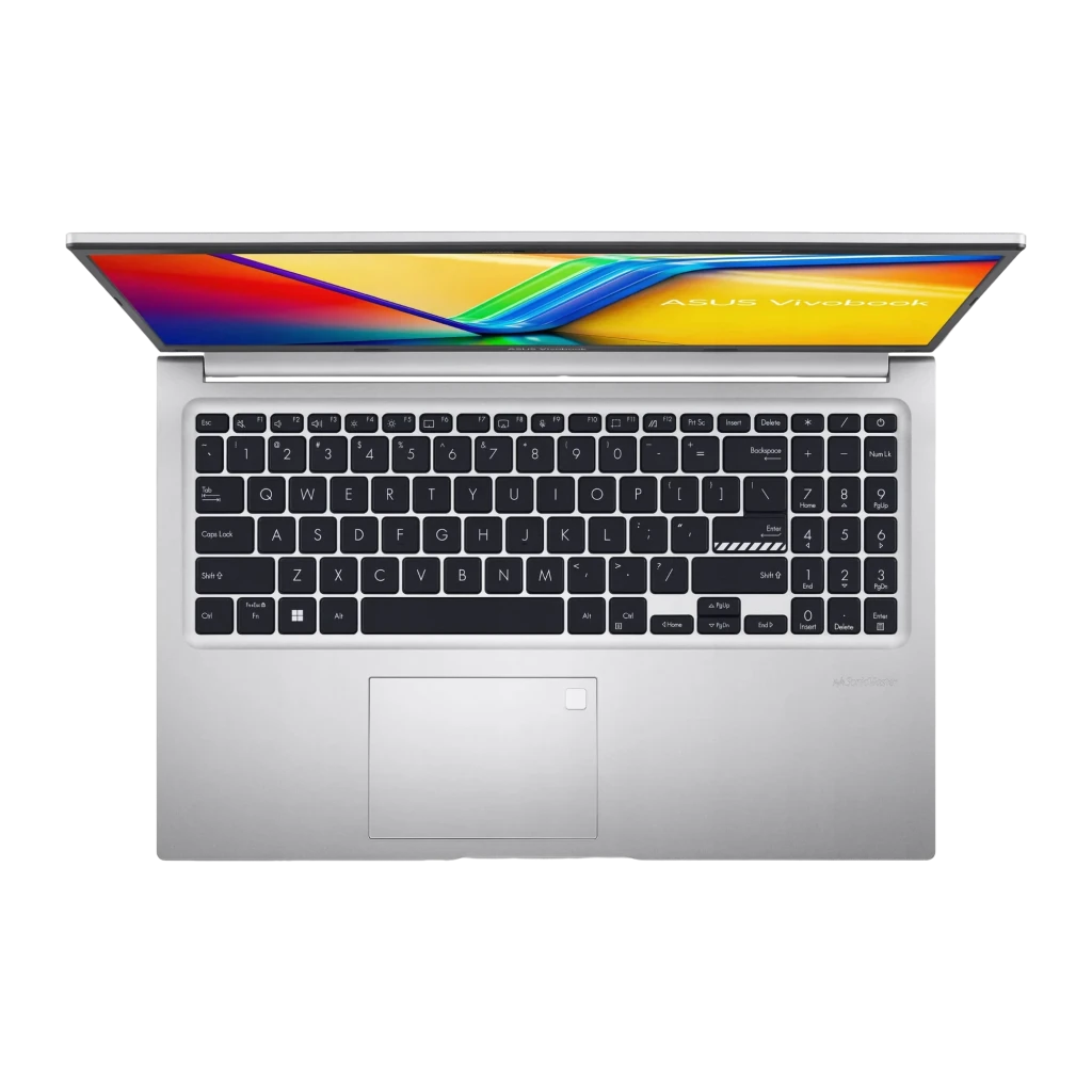 ASUS Vivobook 15 M1502YA 512GB Plata, vista frontal: pantalla abierta con logotipo Vivobook, teclado y touchpad visibles - Ítem3