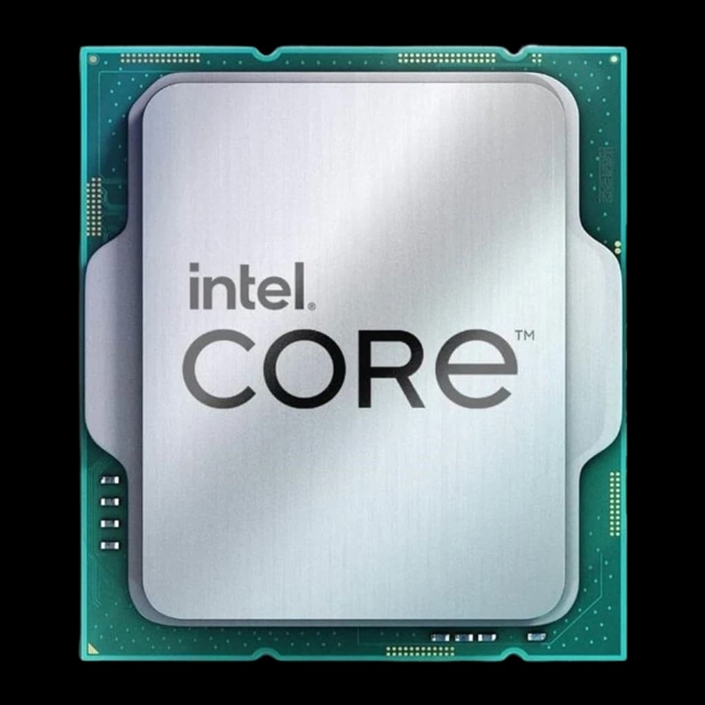Intel Core i7-14700KF, vista frontal: IHS prateado com logo Intel Core e PCB verde com contatos