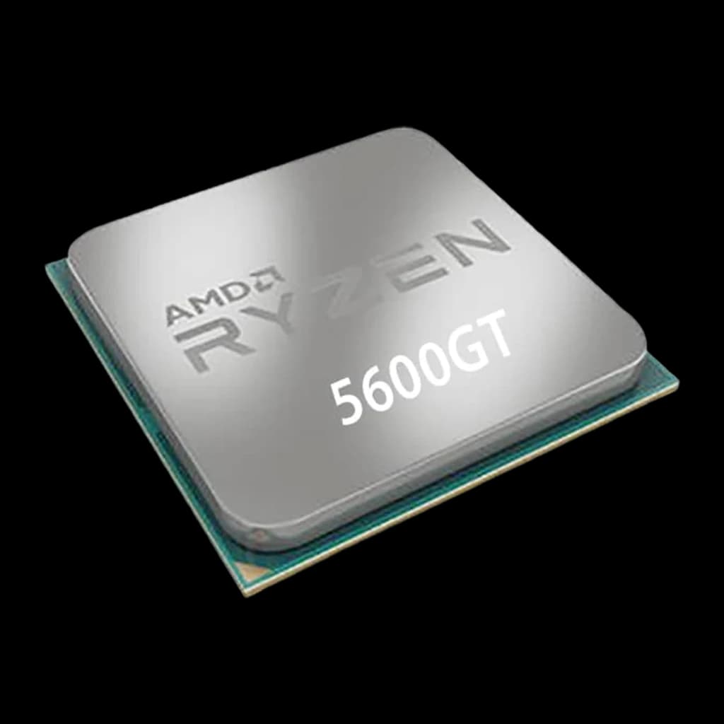 AMD Ryzen 5 5600GT, vista principal: IHS plateado con grabado AMD Ryzen y modelo 5600GT, pines dorados visibles