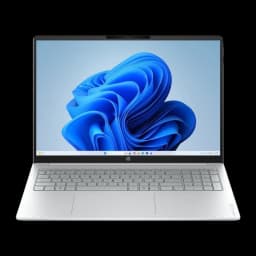 HP OmniBook 3 16 512GB Glacier Silver, vue de face: écran avec bureau Windows 11, clavier et pavé tactile argentés