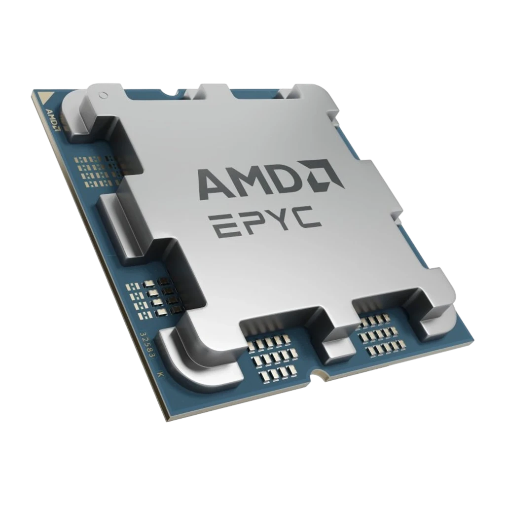 AMD EPYC 4584PX 192GB AM5, vue de face: IHS argenté avec logo AMD EPYC centré et cadre bleu - Ítem1