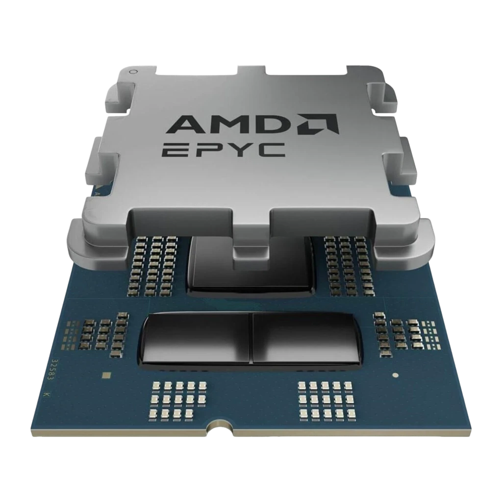 AMD EPYC 4584PX 192GB AM5, vue de face: IHS argenté avec logo AMD EPYC centré et cadre bleu - Ítem2