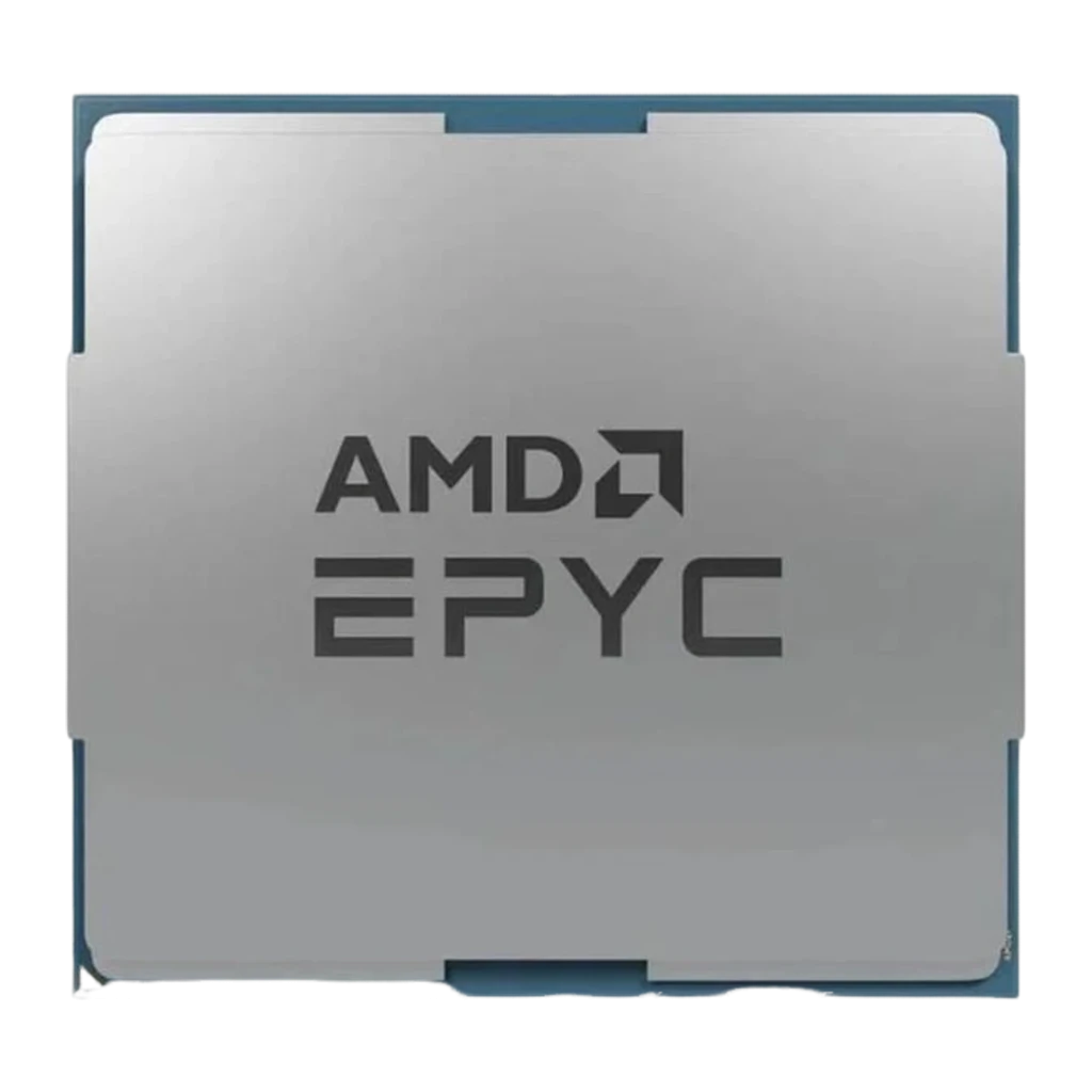 AMD EPYC 4584PX 192GB AM5, vue de face: IHS argenté avec logo AMD EPYC centré et cadre bleu - Ítem4