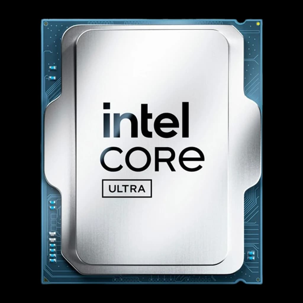 Intel Core Ultra 5 250KF Plus 18 Cœurs LGA1851 Box, vue de face: IHS argenté avec logo Intel Core Ultra centré sur PCB bleu