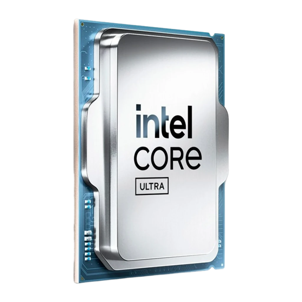 Intel Core Ultra 5 250KF Plus 18 Cœurs LGA1851 Box, vue de face: IHS argenté avec logo Intel Core Ultra centré sur PCB bleu - Ítem1