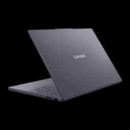 Lenovo IdeaPad Slim 3 16IRH10 1TB Cinzento, vista traseira esquerda: tampa com logo Lenovo e portas na lateral inferior