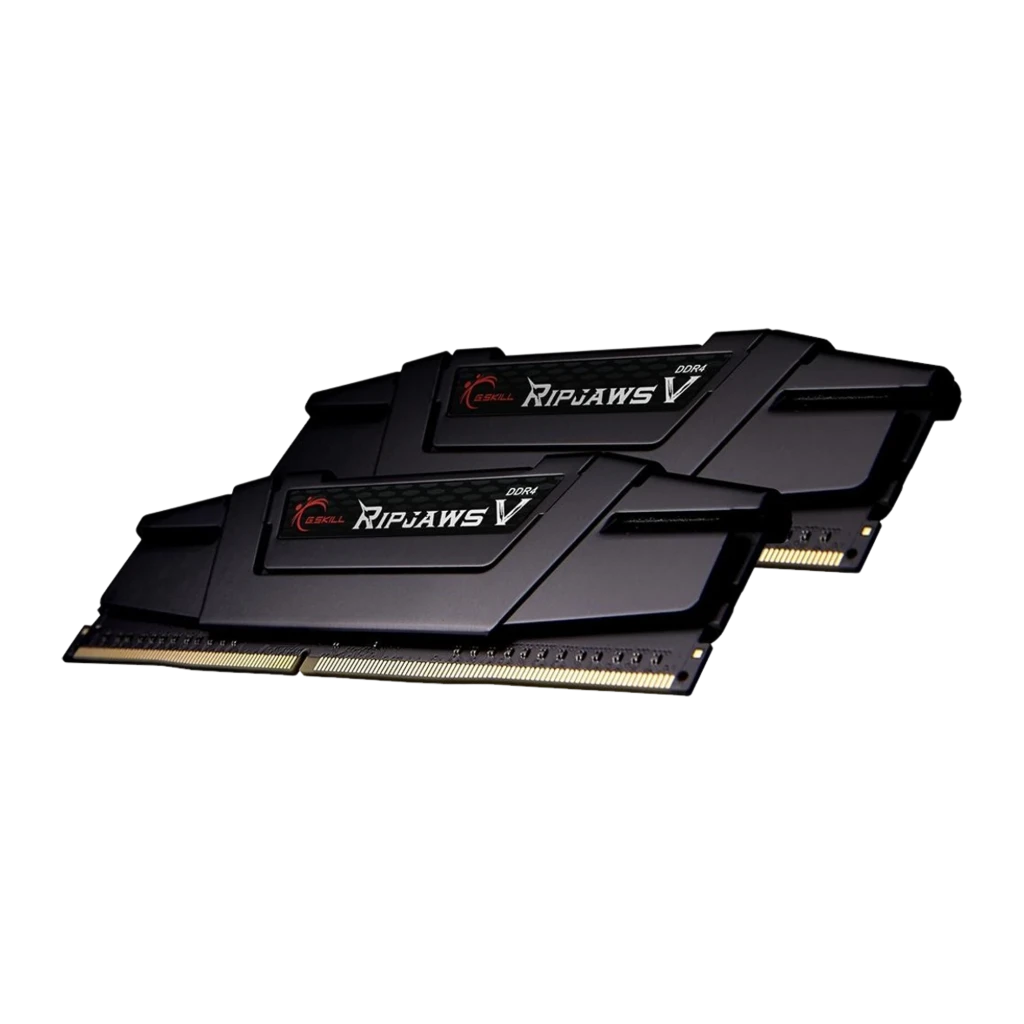 G.Skill Ripjaws V DDR4 16GB preto, vista frontal: dois módulos DIMM empilhados, dissipador preto com logo vermelho e - Item1