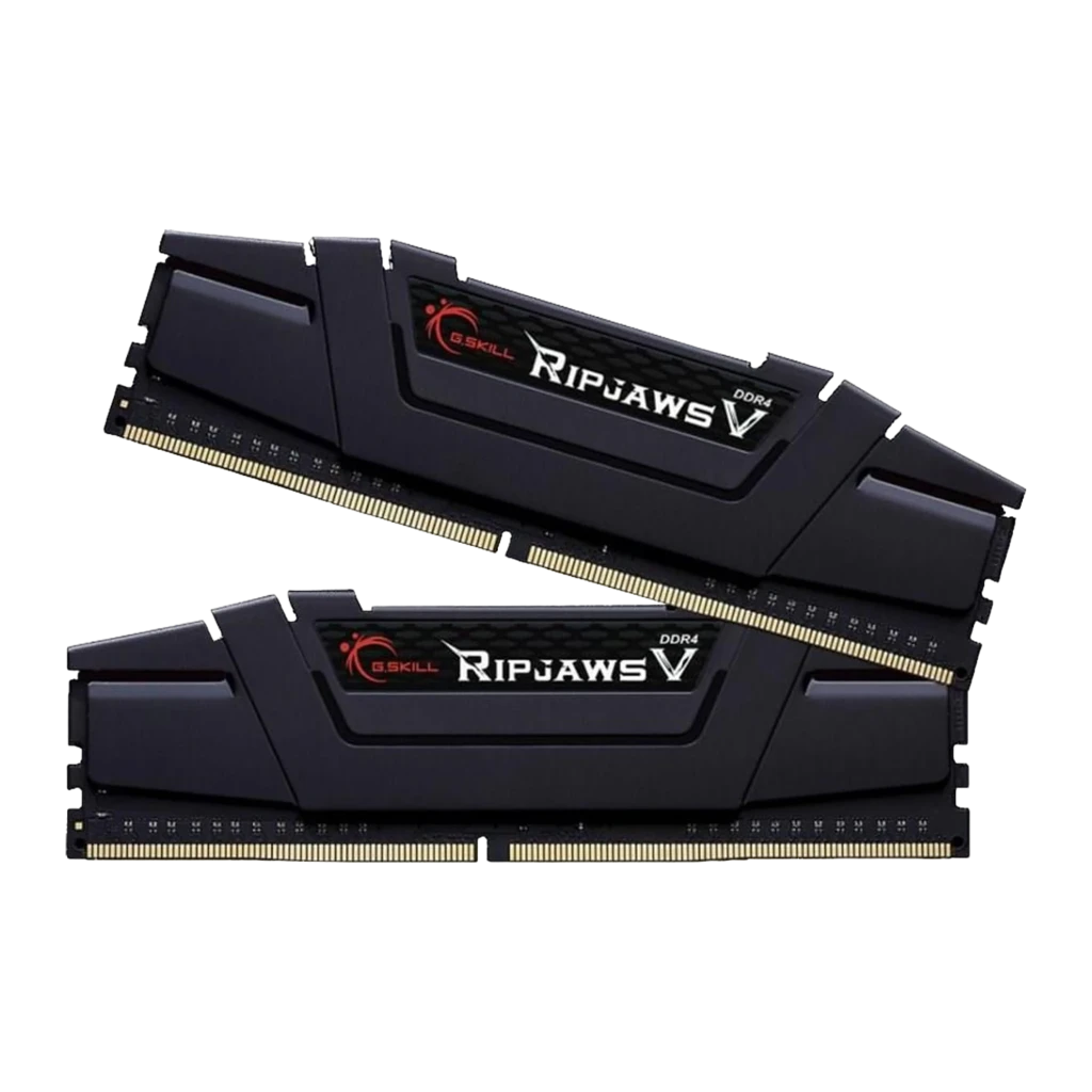 G.Skill Ripjaws V DDR4 16GB preto, vista frontal: dois módulos DIMM empilhados, dissipador preto com logo vermelho e - Item2
