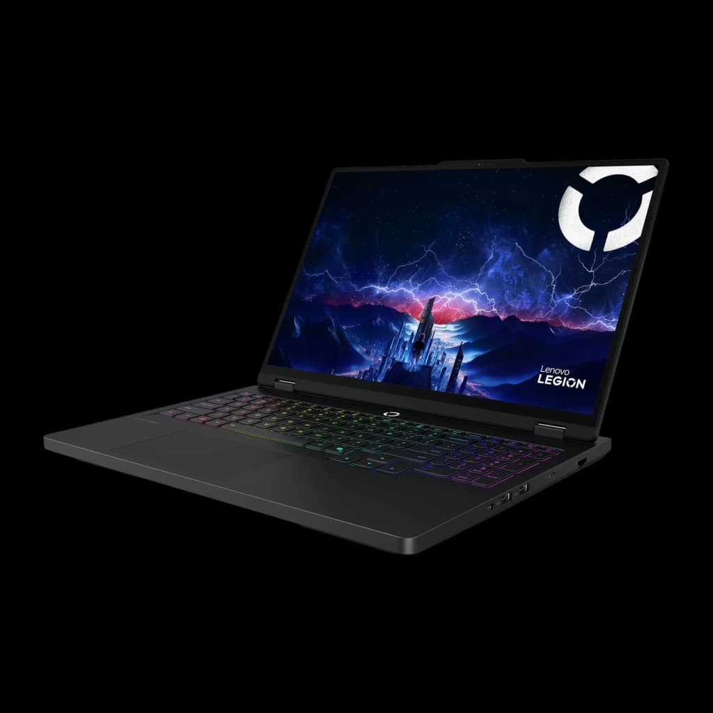 Lenovo Legion Pro 5 16IRX10 1TB noir, vue angulaire droite: ports côté droit visibles, pavé tactile et clavier RGB