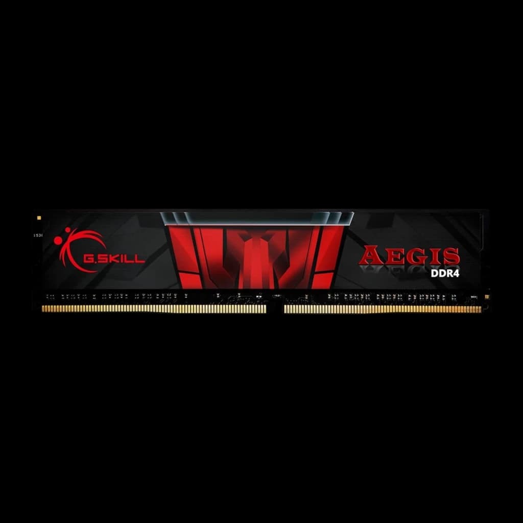 G.Skill Aegis DDR4 3200MHz 64GB CL16 preto, vista frontal: dissipador preto com design vermelho e contatos dourados
